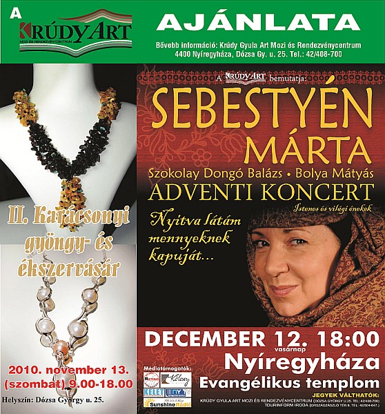 Sebestyén Márta ad Adventi koncertet Nyíregyházán, az Evangélikus templomban december 12-én. 